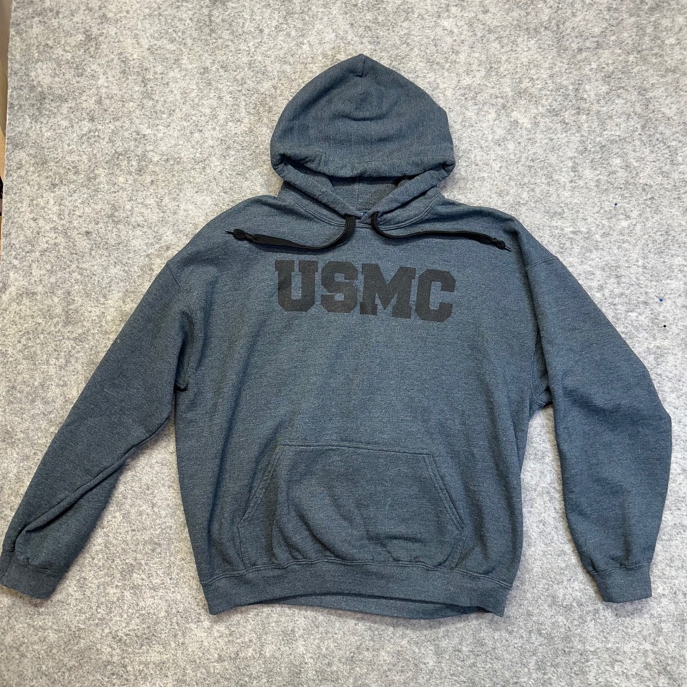 MV Sport Hoodie Mens XL Grey USMC Graphic Pullover Fleece Sweatshirt